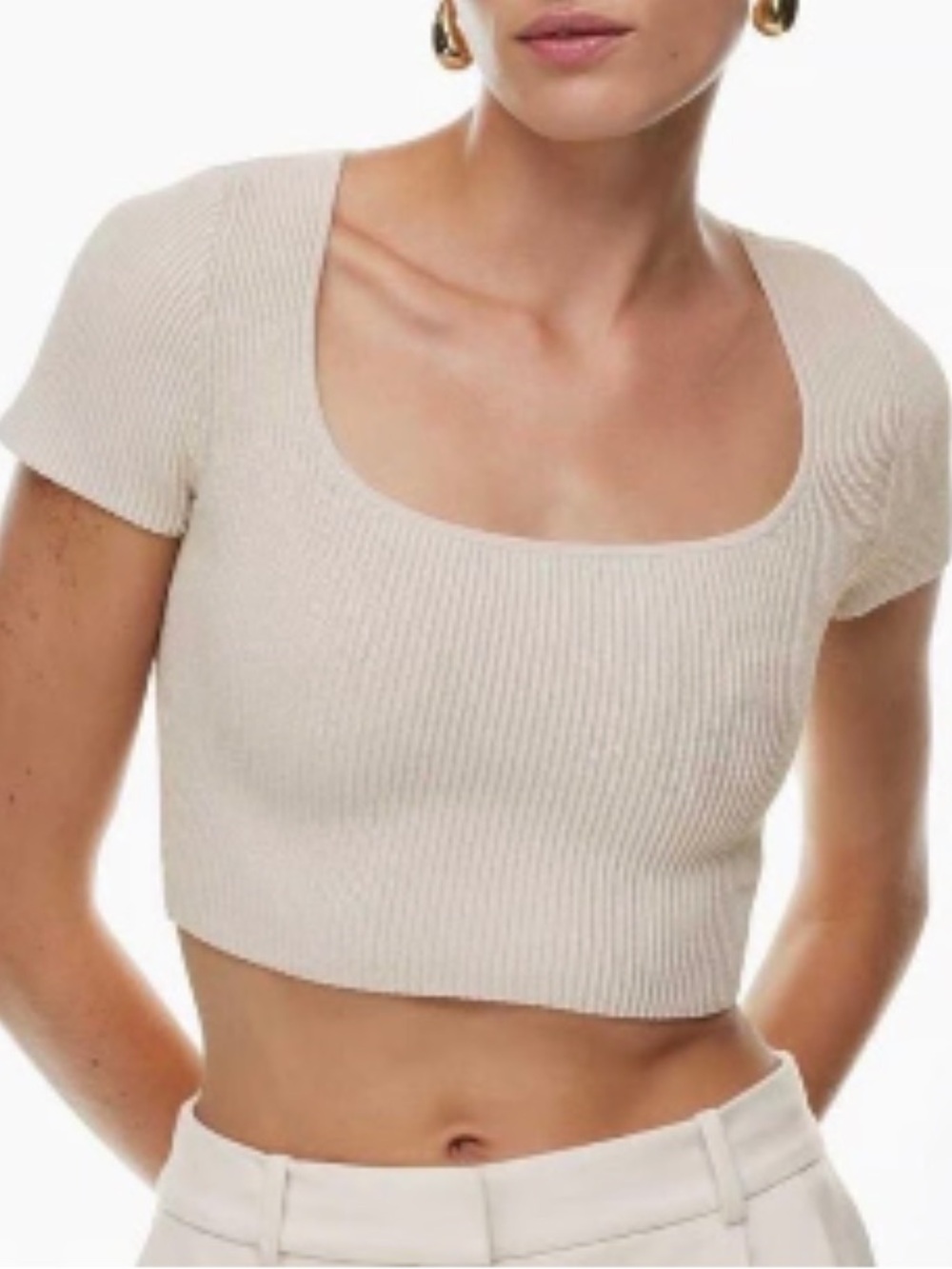 Babaton Cream Ribbed Square-Neck Crop Top - Picture 2 of 7